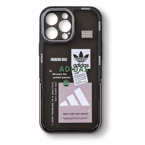 قاب آیفون 13 پرومکس طرح Adidas دودی شفاف با محافظ لنز دوربین