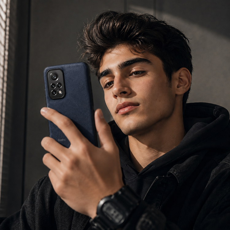 قاب چرمی سرمهای شیائومی Redmi Note 11 و Note 11S با طراحی مینیمال و محافظ لنز دوربین۱