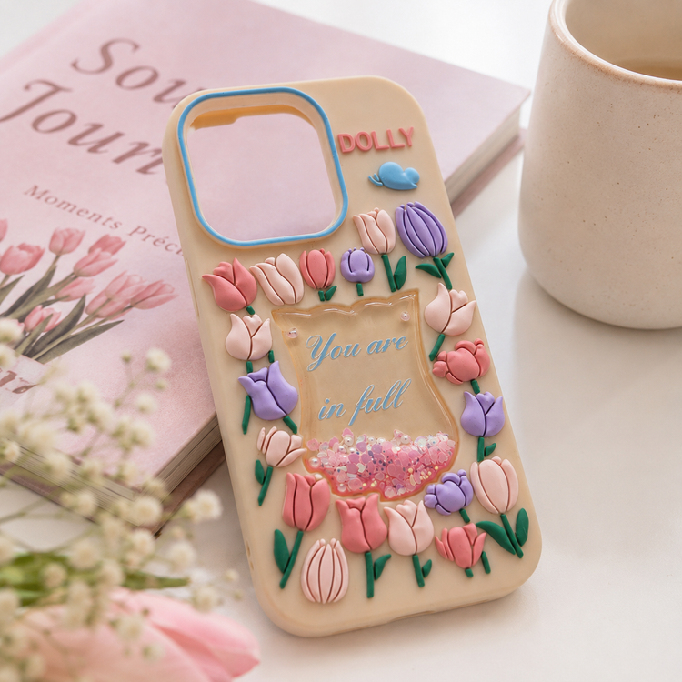 قاب آیفون 13 پرو مدل Dolly Floral با طراحی سه بعدی گلهای رنگی و طرح فانتزی