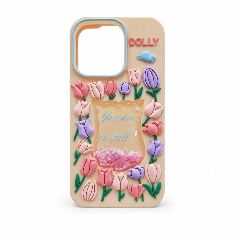 قاب آیفون 13 پرو مدل Dolly Floral با طراحی سه بعدی گلهای رنگی و طرح فانتزی