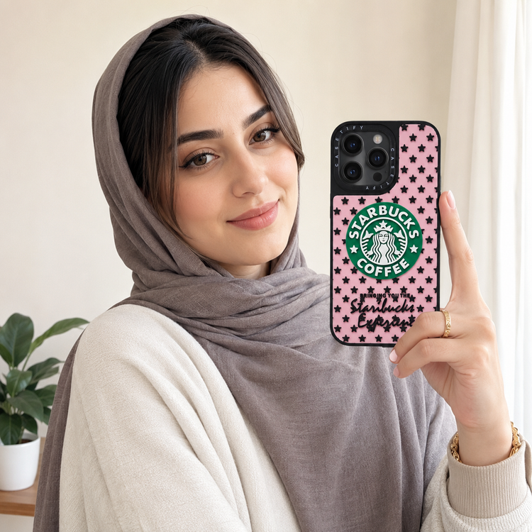 قاب فانتزی صورتی طرح استارباکس و ستاره مناسب آیفون 13 پرو