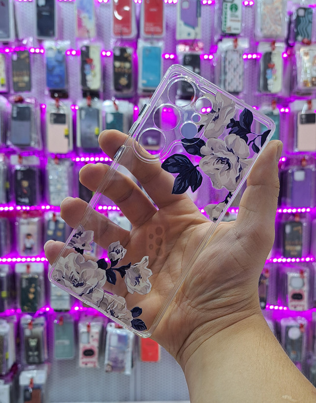 قاب گوشی سامسونگ S25 Ultra شفاف طرح گل کرم و سرمهای