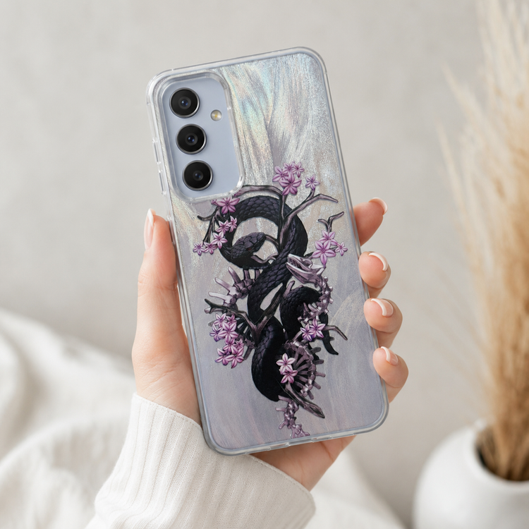 قاب سامسونگ Galaxy A55 طرح مار و گل بنفش با طراحی خاص و فانتزی