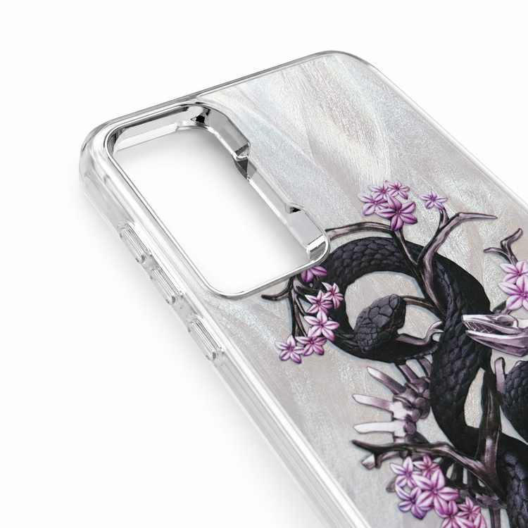 قاب سامسونگ Galaxy A55 طرح مار و گل بنفش با طراحی خاص و فانتزی