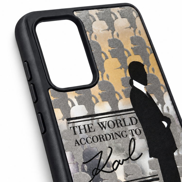 قاب سامسونگ Galaxy A52 با طرح Karl Lagerfeld، قاب محافظ مشکی با طراحی مینیمال و چاپ متالیک
