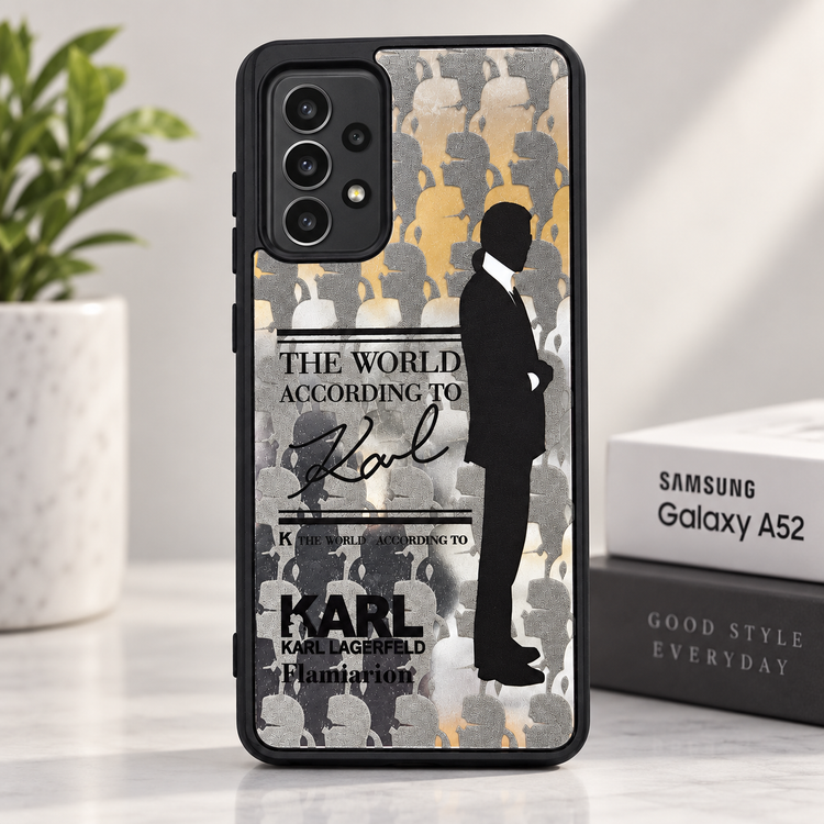 قاب سامسونگ Galaxy A52 با طرح Karl Lagerfeld، قاب محافظ مشکی با طراحی مینیمال و چاپ متالیک