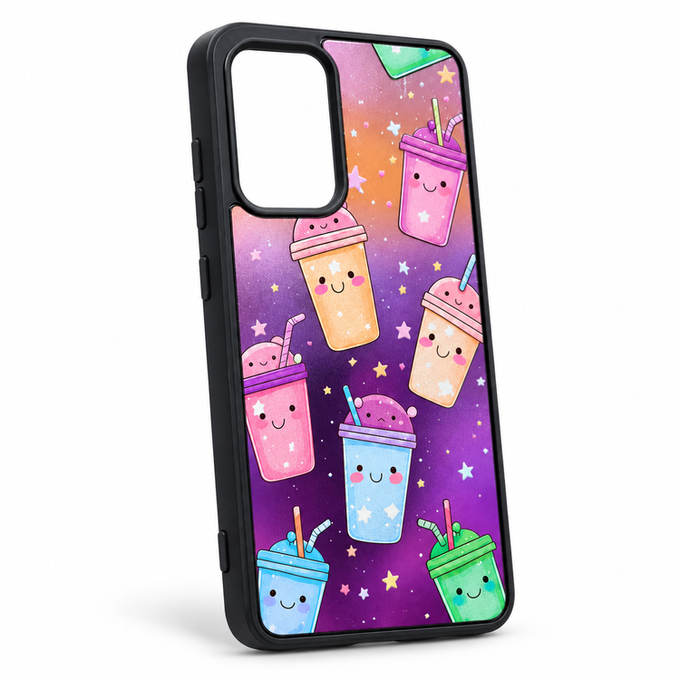 قاب گوشی سامسونگ Galaxy A52 طرح لیوانهای کارتونی رنگی در فضای کهکشانی بنفش، قاب محافظ فانتزی ضد ضربه