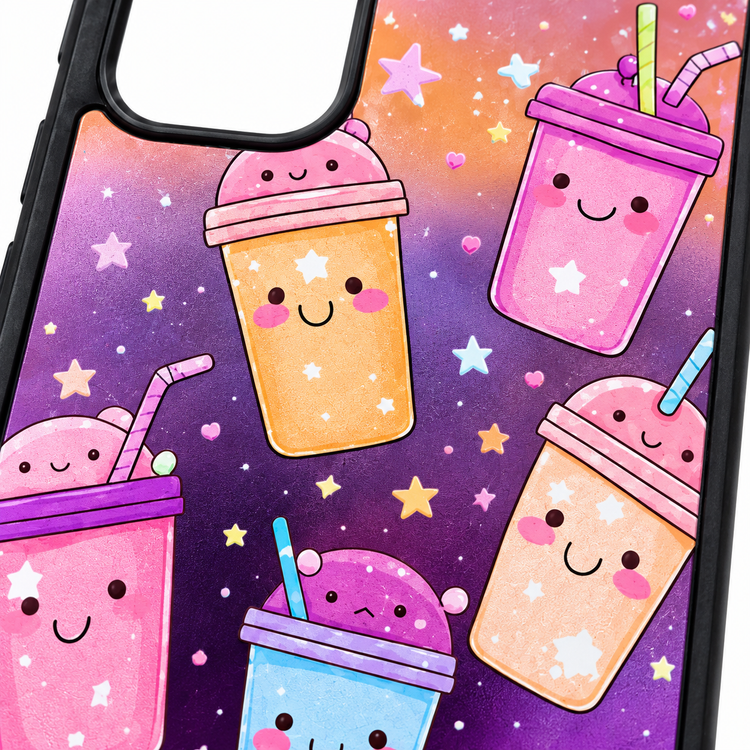 قاب گوشی سامسونگ Galaxy A52 طرح لیوانهای کارتونی رنگی در فضای کهکشانی بنفش، قاب محافظ فانتزی ضد ضربه