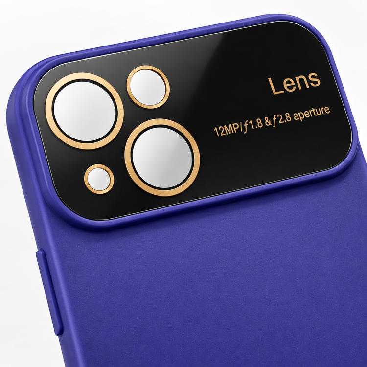 قاب آیفون ۱۳ نرمال بنفش مات با محافظ دوربین طرح Lens